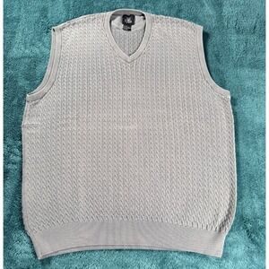 Lynx V-Neck Cable Knit Sweater Vest Mens XL Gray Light Weight Cotton Preppy